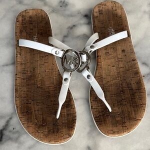 Michael Kors White and Tan Cork Sandals